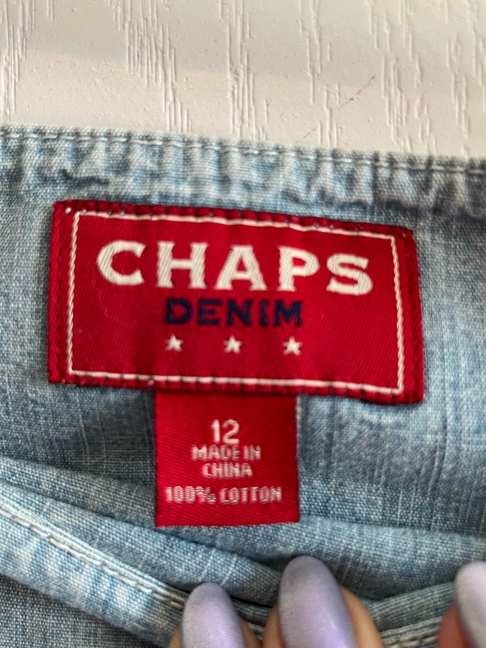 Vintage CHAPS Denim Tiered Prairie Mini Skirt - 100% Cotton Light Wash Size 12 - Picture 5 of 8